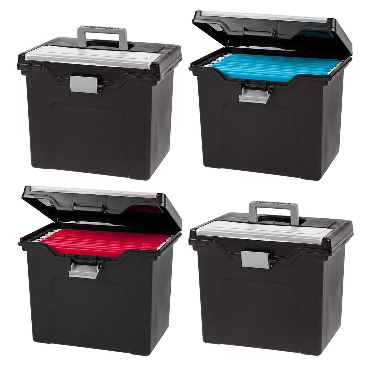 IRIS USA File Box Organizer with Lid, Letter File, Portable Handle, Black
