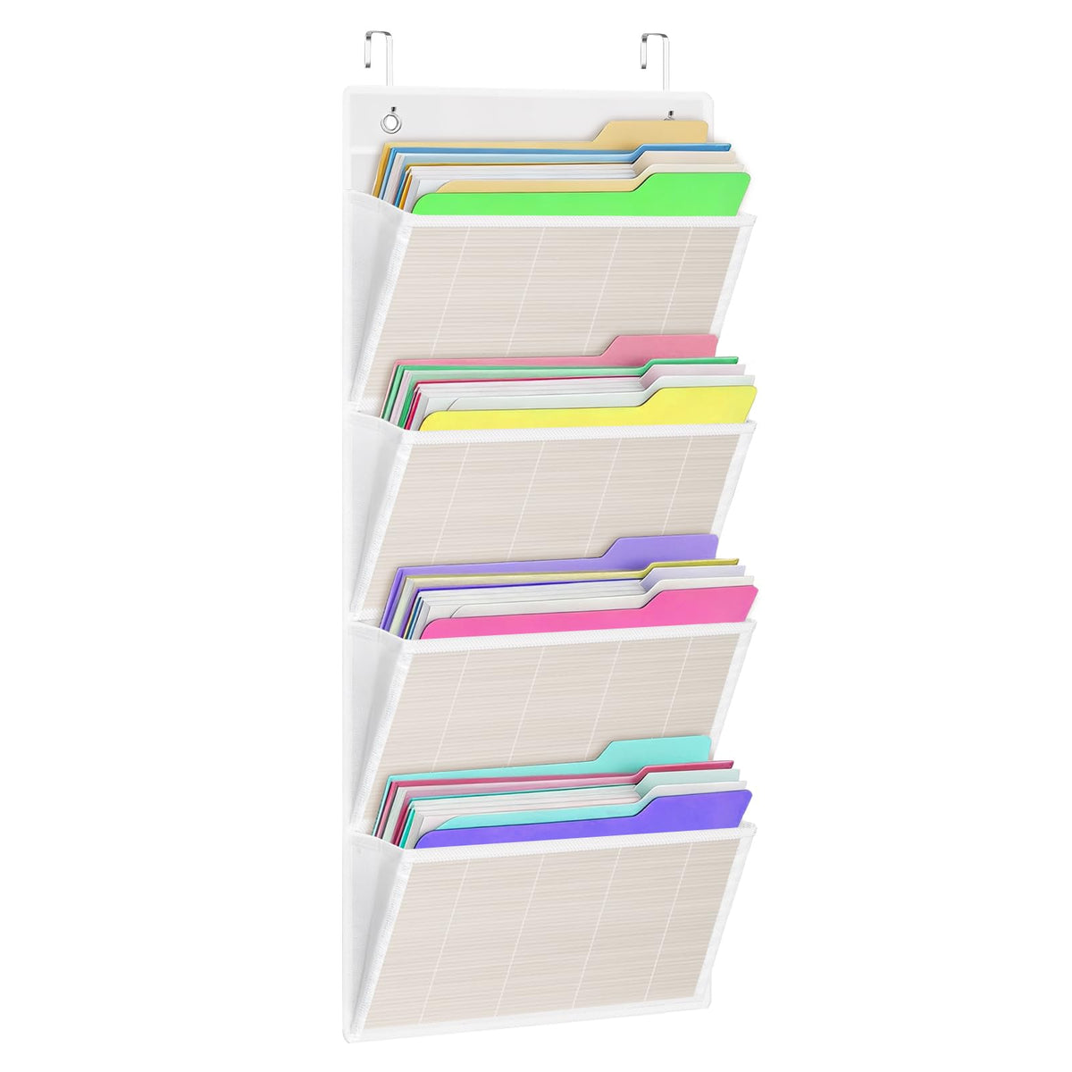 homyfort Over the Door File Organizer, Wall Hanging File Folders with 5 Large Pocket for Mails, Magazines, Back to School Supplies,Office Chart Storage, Paper Organization (Grey)