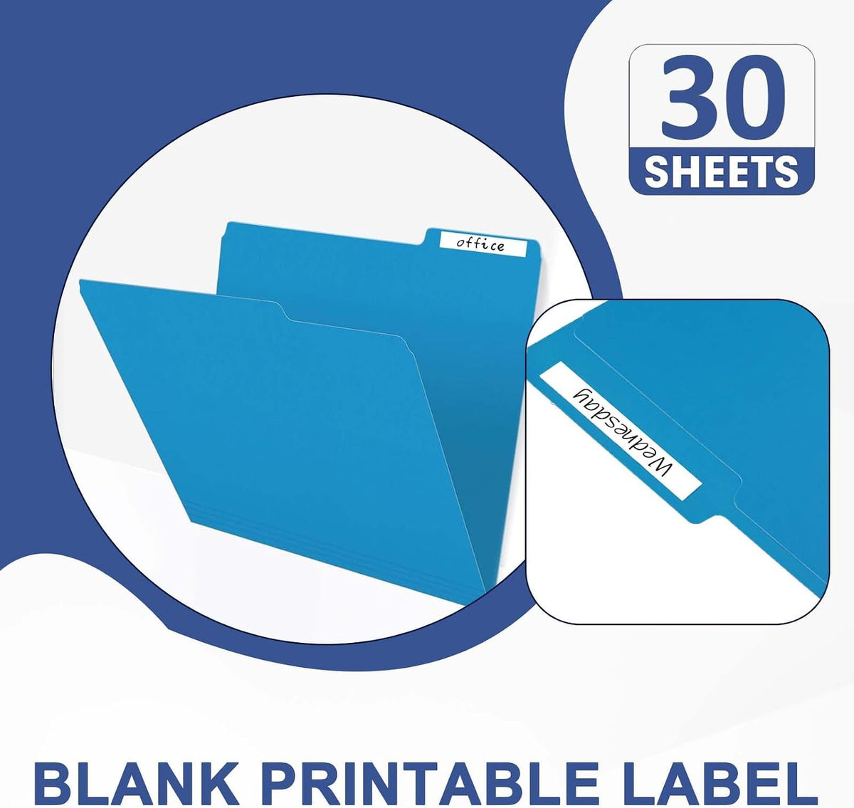 PANDRI Colored File Folders, 30 Pack 1/3 Cut Tab File Folder, 6 Colors