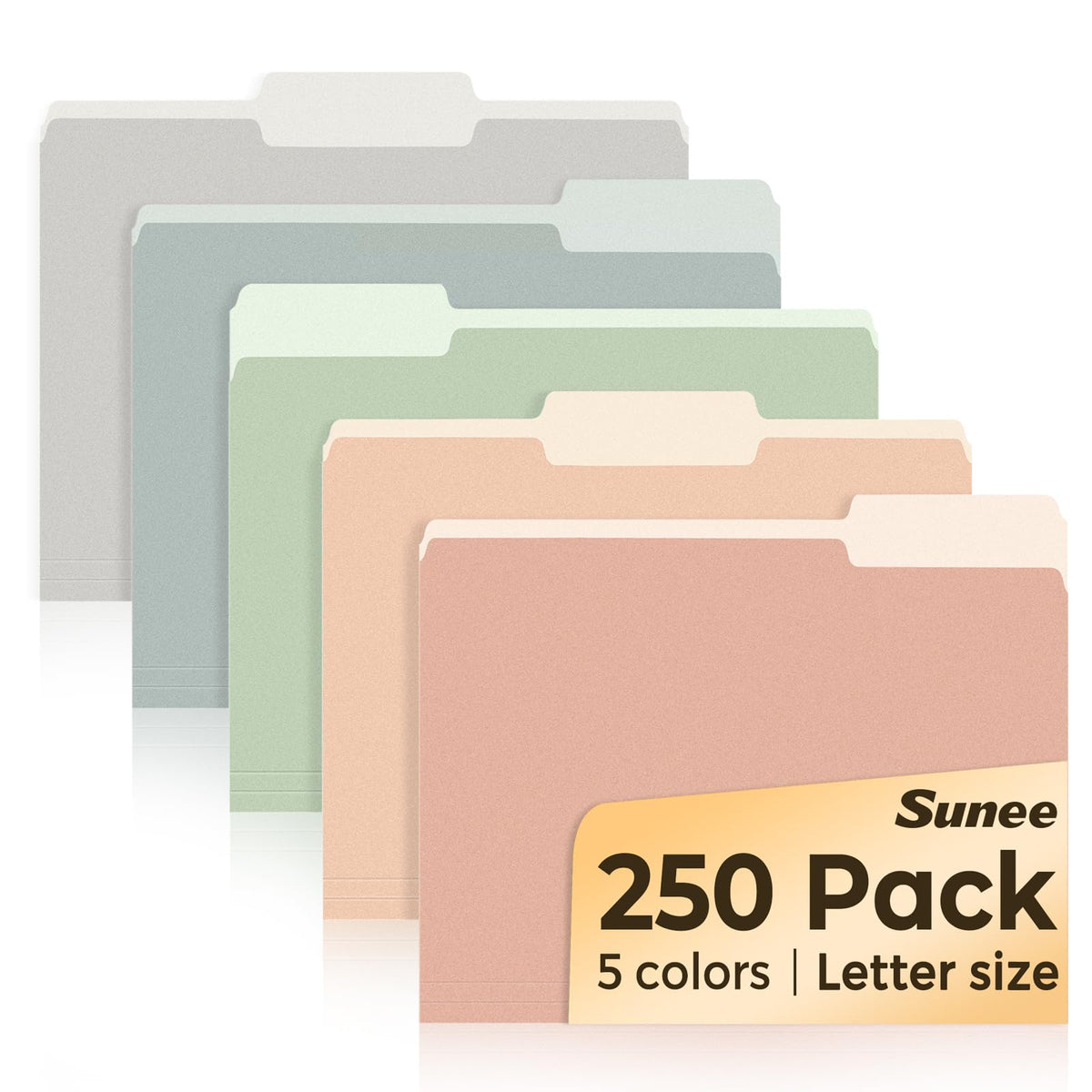 SUNEE Manilla Folders Letter Size (8.5 x 11 inches), 250 Per Box, 1/3 Cut Tab for Easy Labeling and Organization, Durable Standard Paper for Home, Office, School Filing