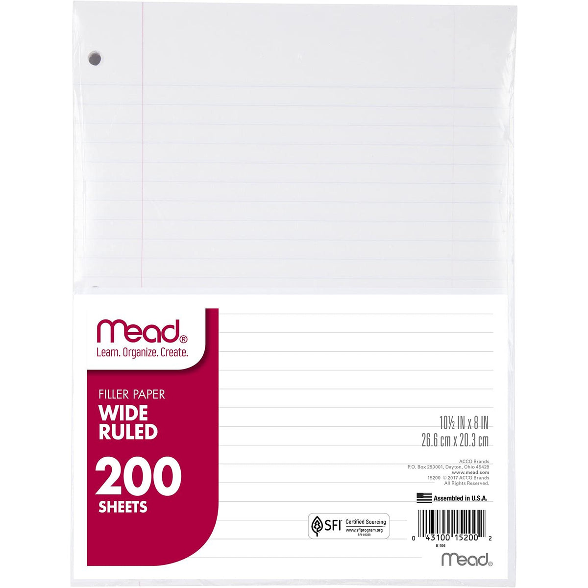 Mead Loose Leaf Paper, Wide Ruled Filler Notebook Paper, 8" x 10-1/2", 400 Sheets, Fits 3-Ring Binder (150036-ECM)