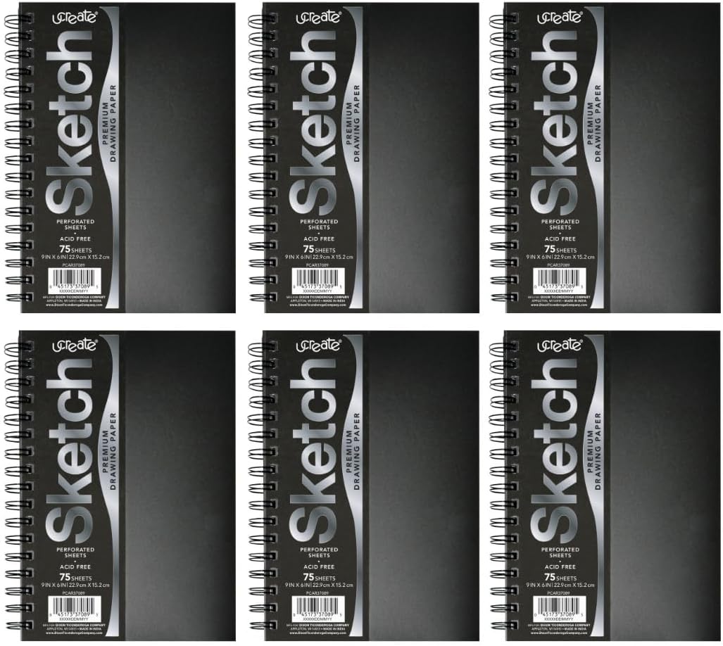 UCreate Poly Cover Sketch Book, Heavyweight, 9" x 12", Black, 75 Sheets