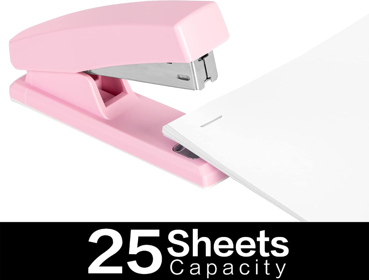 Deli Stapler, Desktop Staplers with 640 Staples, 25 Sheet Capacity, Pink