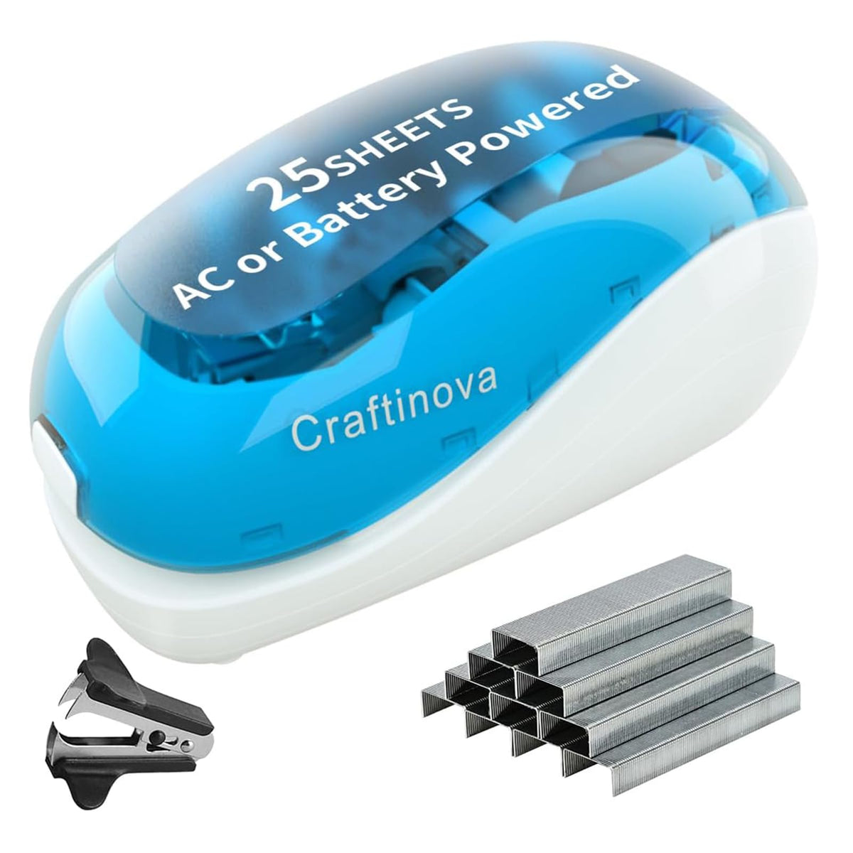 Electric Stapler,Including 2000 Staples and 1 Staple Remover, Suitable for Palm Size and high Comfort，25 Sheet Capacity, AC Adapter or Battery Powered，Battery not Included
