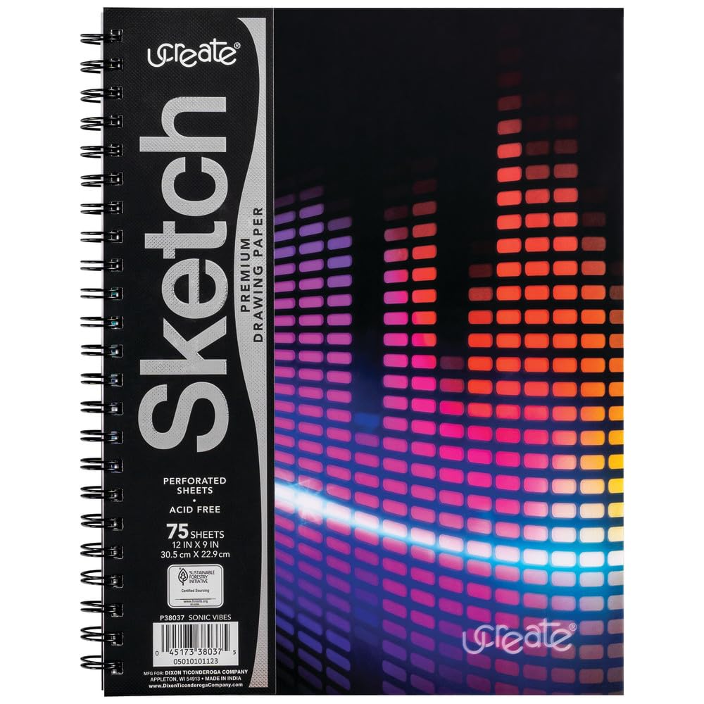 UCreate Poly Cover Sketch Book, Heavyweight, 9" x 12", Black, 75 Sheets