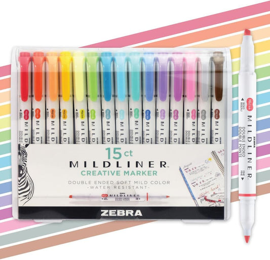 Zebra Pen MILDLINER No Bleed Highlighter, Assorted Colors, Dual Tip, 15-Pk