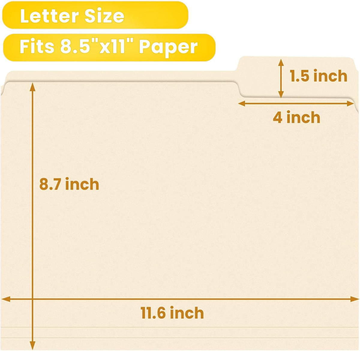 SUNEE Manilla Folders Letter Size (8.5 x 11 inches), 250 Per Box, 1/3 Cut Tab for Easy Labeling and Organization, Durable Standard Paper for Home, Office, School Filing