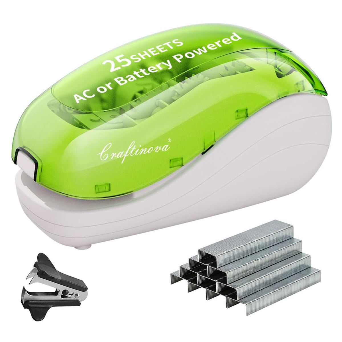 Electric Stapler,Including 2000 Staples and 1 Staple Remover, Suitable for Palm Size and high Comfort，25 Sheet Capacity, AC Adapter or Battery Powered，Battery not Included