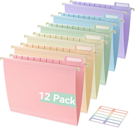 SortRax Plastic Hanging File Folders, Letter Size, Tear-Resistant, Pastel
