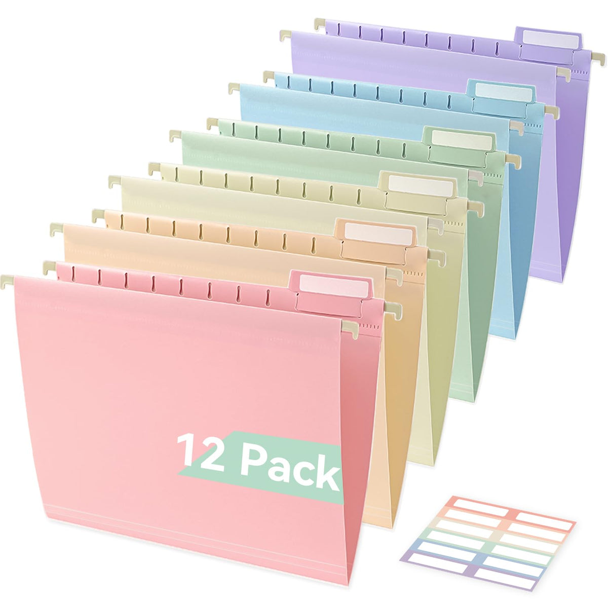 SortRax Plastic Hanging File Folders, Letter Size, Tear-Resistant, Pastel