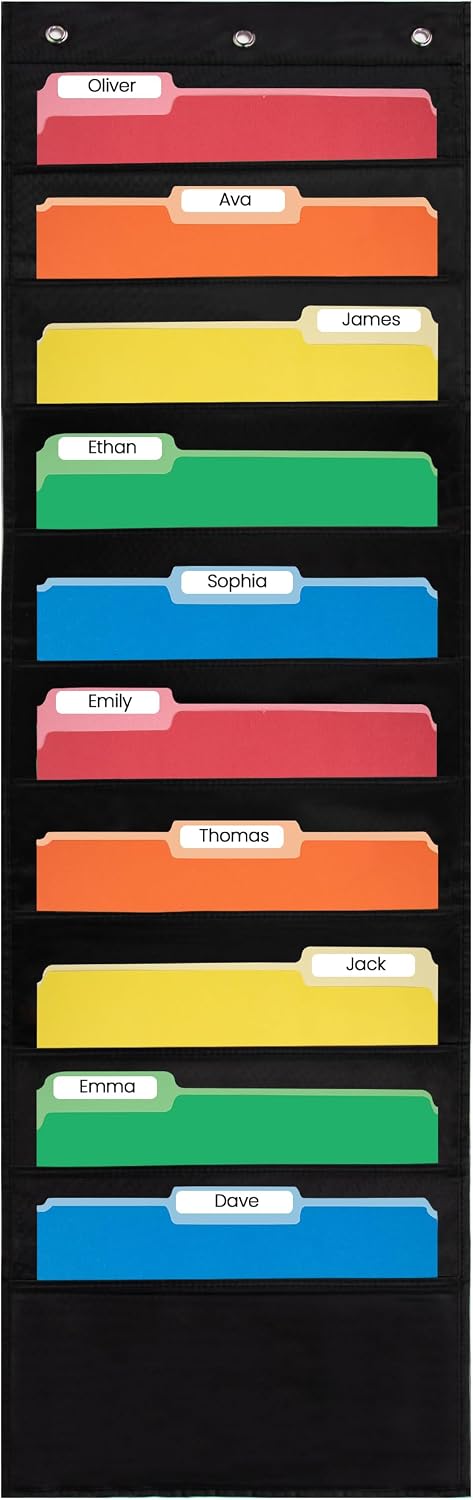 Essex Wares- 10 Pocket File Folder Pocket Chart, Black, 14" Wide x 47" Tall
