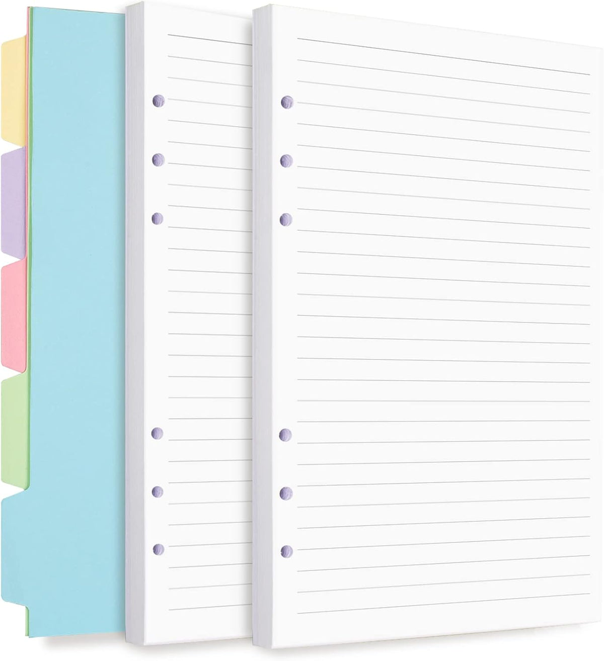 A5 Refill Paper, 6 Ring Lined Paper with Binder Dividers, 240 Pages, White