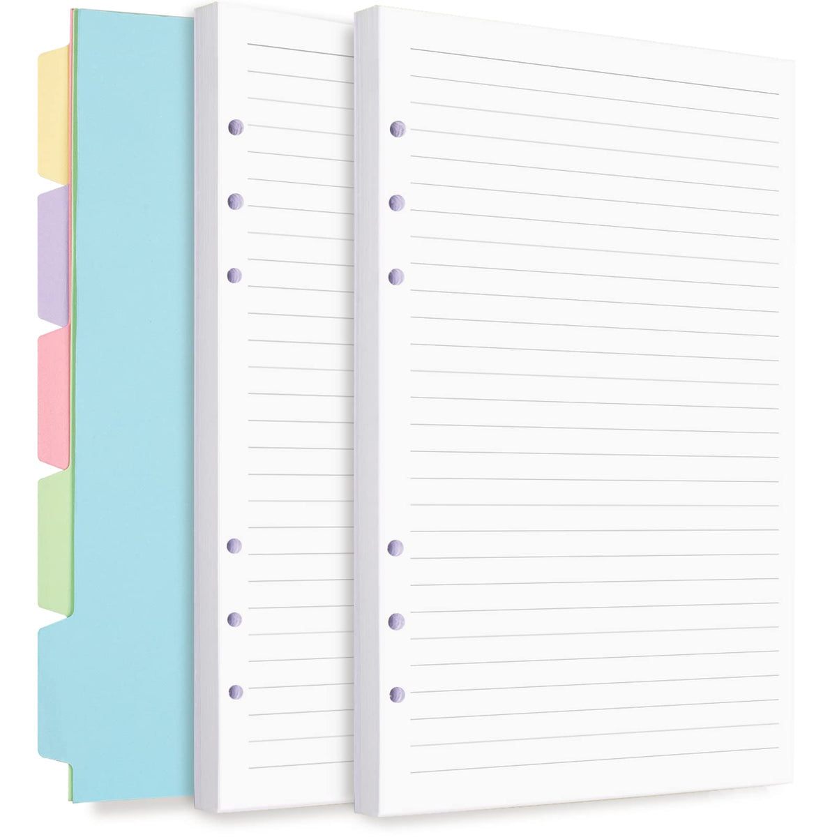 A5 Refill Paper, 6 Ring Lined Paper with Binder Dividers, 240 Pages, White