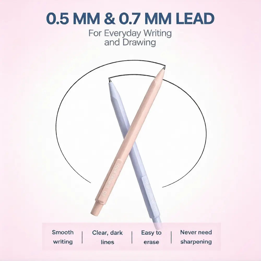 [Back to School Haul] 12PCS Pastel Mechanical Pencil Set (0.5 & 0.7 mm, HB/2B) with Case, 360 Leads in 6 Tubes (2 Packs), 21PCS Pastel Eraser Set - School Supplies Haul, Student Essentials, Teenage Girls Gifts