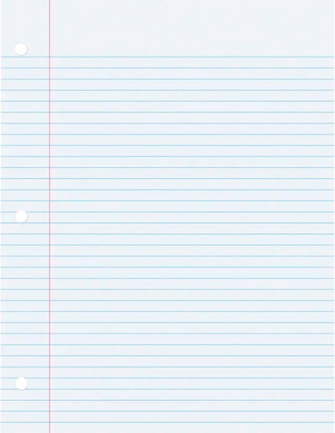 School Smart 3-Hole Punched Filler Paper w/Red Margin, 8-1/2 x 11 Inches, College Ruled, 200 Sheets, White