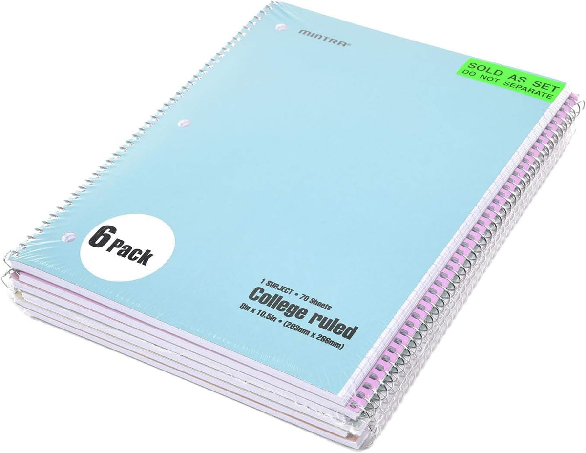 Mintra Office Spiral Notebooks, Wirebound, Journals for School, Work, Business, Aesthetic Stationery, Writing Pads, Teacher & Student Supplies (6, Pastel, College)