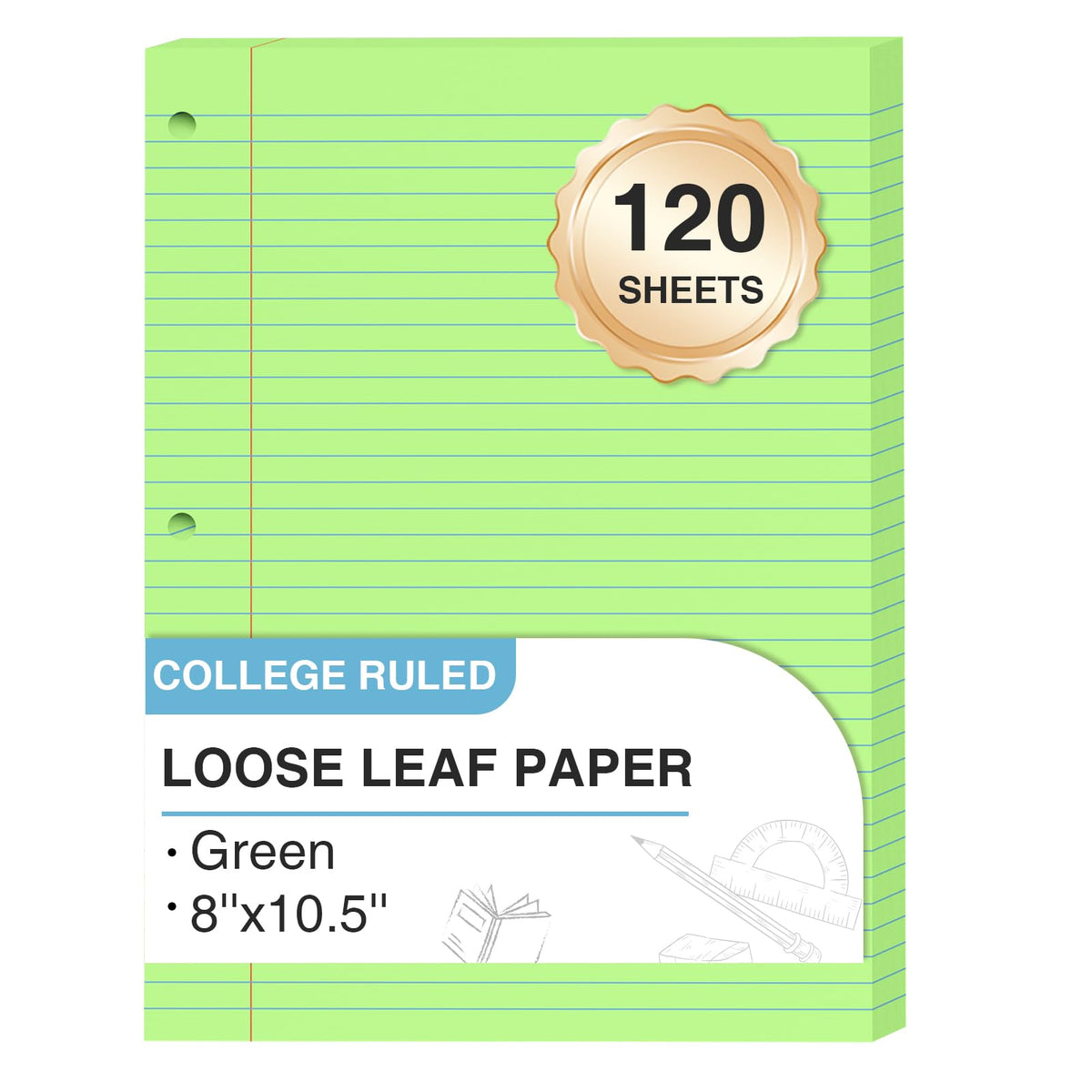 120 Sheets Loose Leaf Paper 8 x 10.5, 6 Colors Lined Paper College Ruled