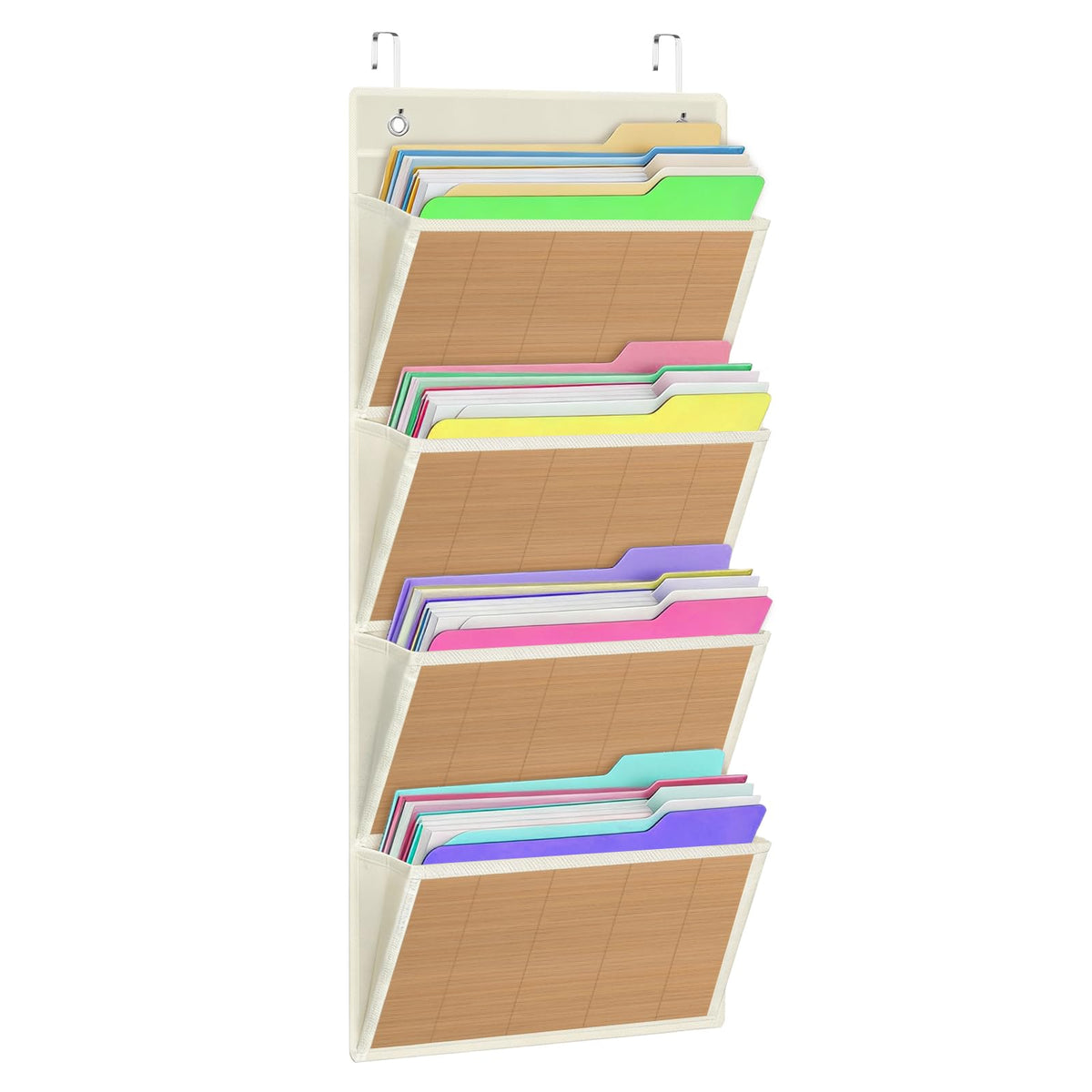 homyfort Over the Door File Organizer, Wall Hanging File Folders with 5 Large Pocket for Mails, Magazines, Back to School Supplies,Office Chart Storage, Paper Organization (Grey)