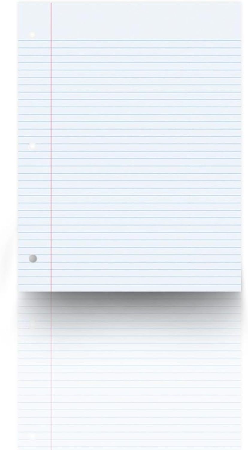 School Smart 3-Hole Punched Filler Paper w/Red Margin, 8-1/2 x 11 Inches, College Ruled, 200 Sheets, White