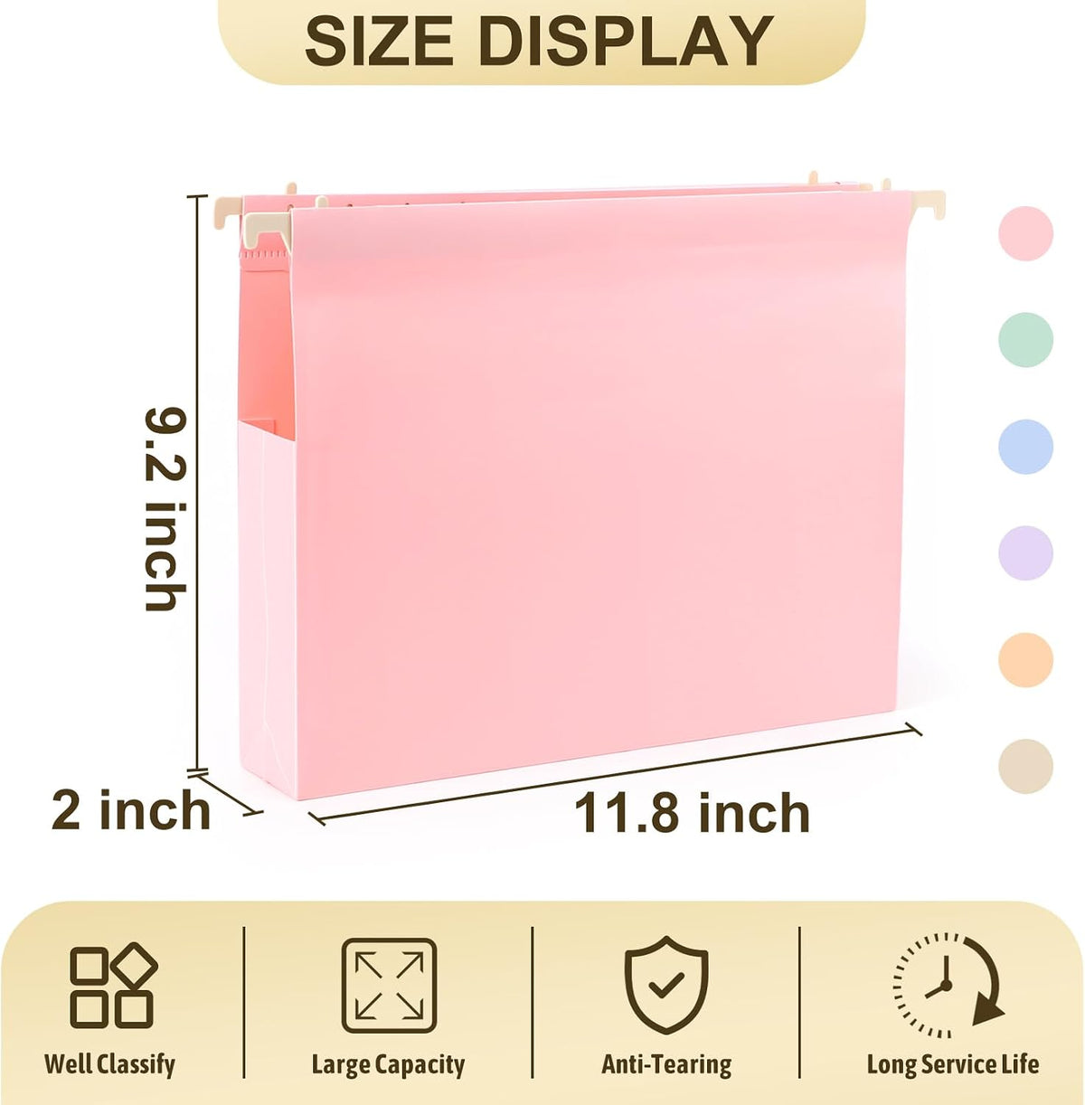 Extra Capacity Plastic Hanging File Folders Letter Size,12 Pack 2 Inch Capacity Hanging File folders with Tabs,Heavy Duty for Filing Cabinet,Home and Office File,Pastel Colors