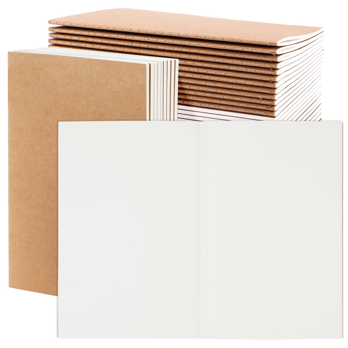 EOOUT 24 Pack Blank Kraft Notebooks, A5 Journals Notebook Bulk, Unlined Paper Sketchbooks, 8.3x5.5in 60 Pages Travel Journal Set for Journaling, Student, Kids, Writing