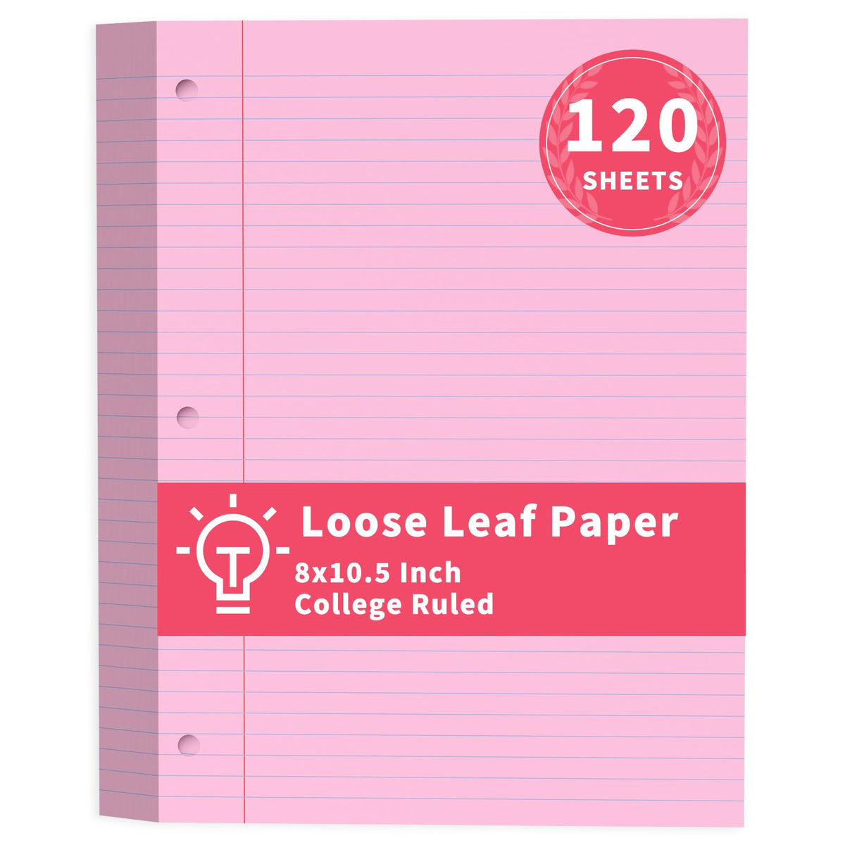 Loose Leaf Paper 120 Sheets Pink Paper 8x10.5 College Ruled Notebook Paper