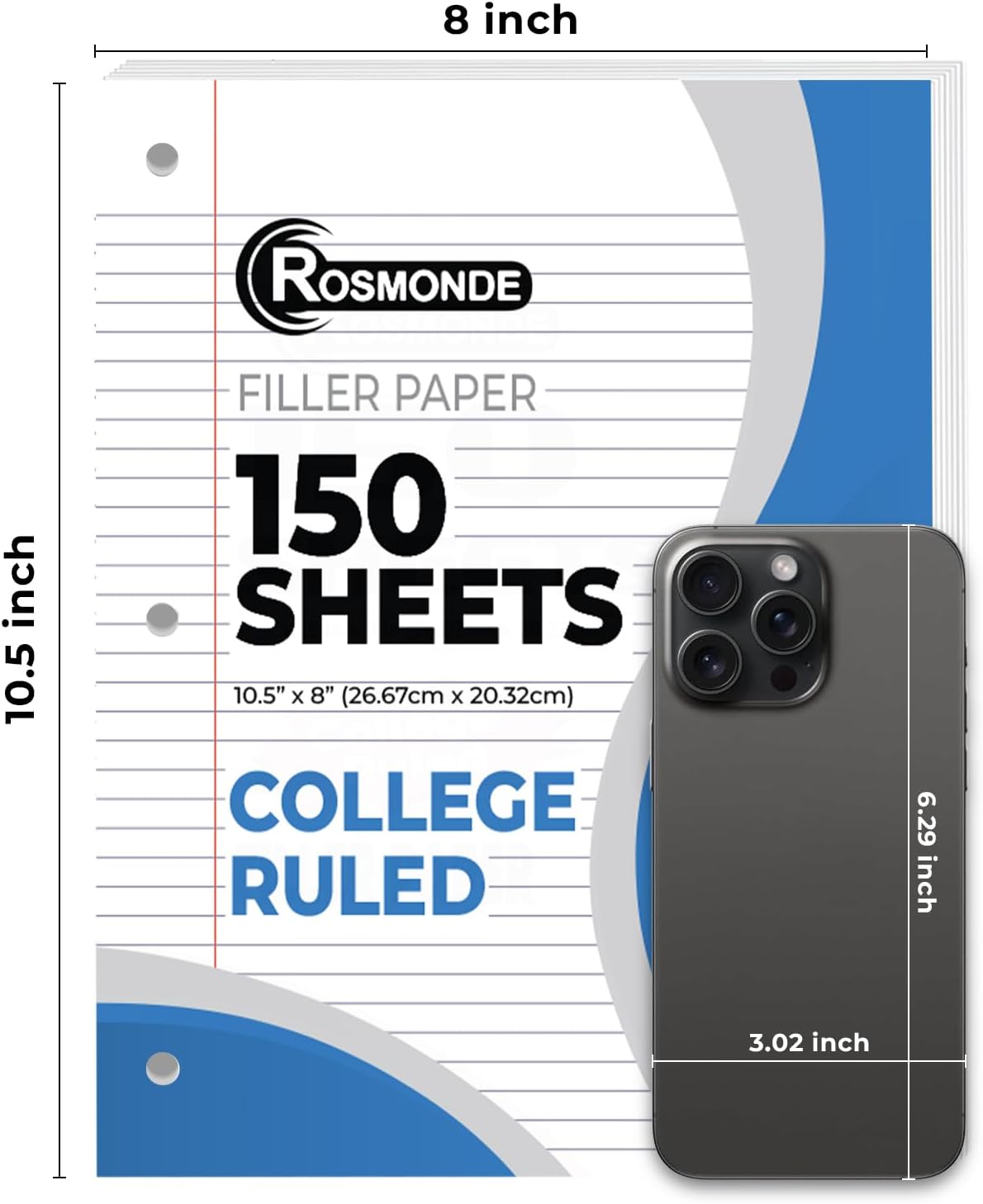 Rosmonde 450 Sheets Loose Leaf Paper, 3 Pack, College Ruled Filler Paper