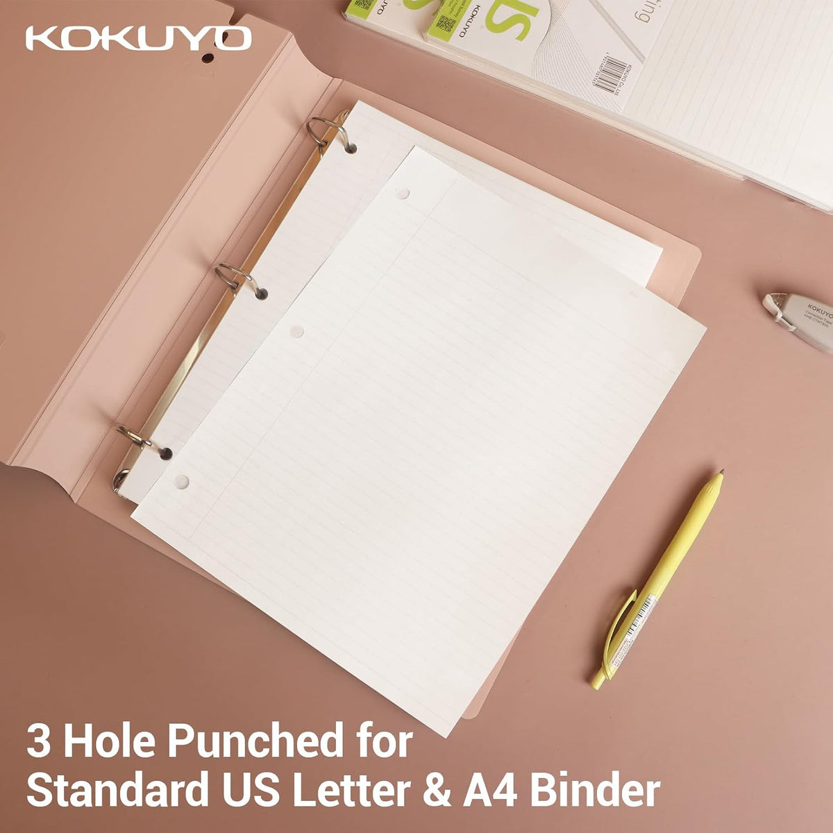 Kokuyo 3 Hole Loose Leaf Paper 8-1/4"x11” College Ruled, 100 Sheets, 5 Pack