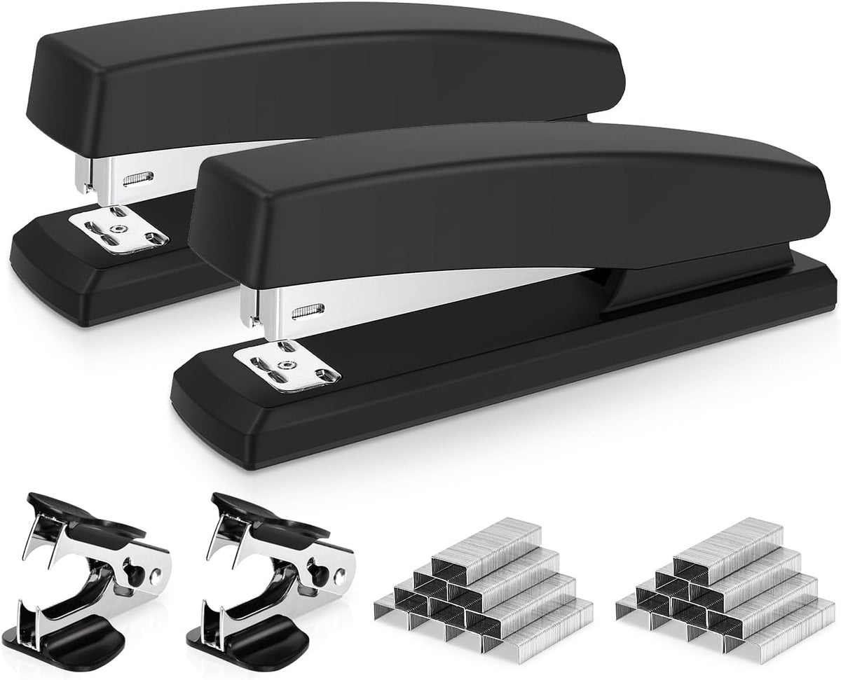 Deli Stapler, 2000 Staples and 2 Staple Removers, 2 Pack, Black