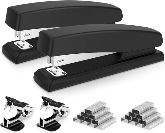 Deli Stapler, 2000 Staples and 2 Staple Removers, 2 Pack, Black