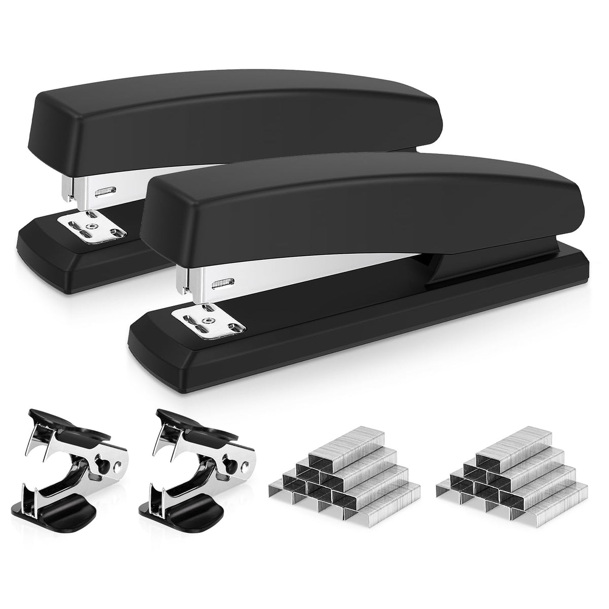 Deli Stapler, 2000 Staples and 2 Staple Removers, 2 Pack, Black