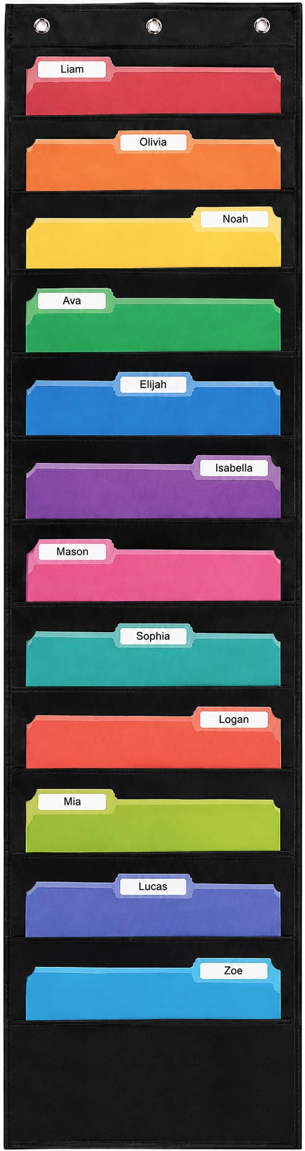 Essex Wares- 10 Pocket File Folder Pocket Chart, Black, 14" Wide x 47" Tall