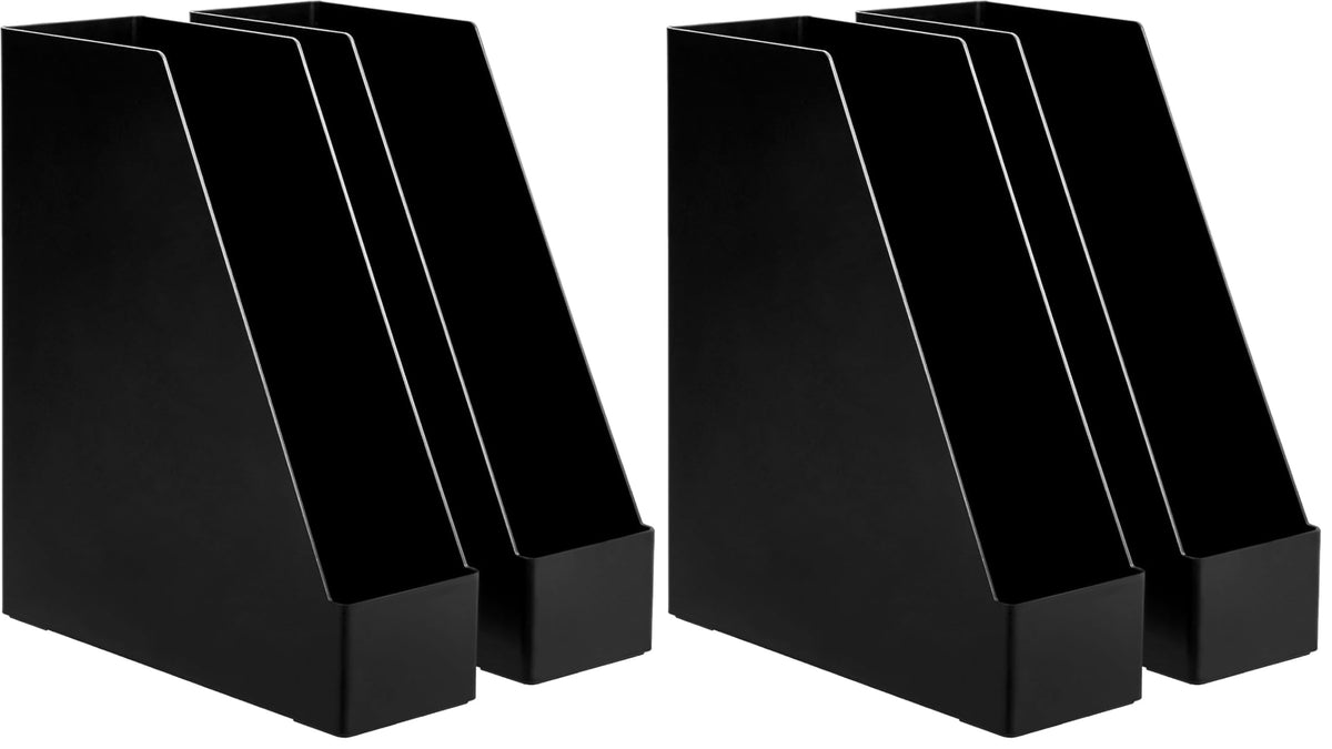 Amazon Basics Plastic Desk Organizer Magazine Rack and File Holder, Black, 2-Pack