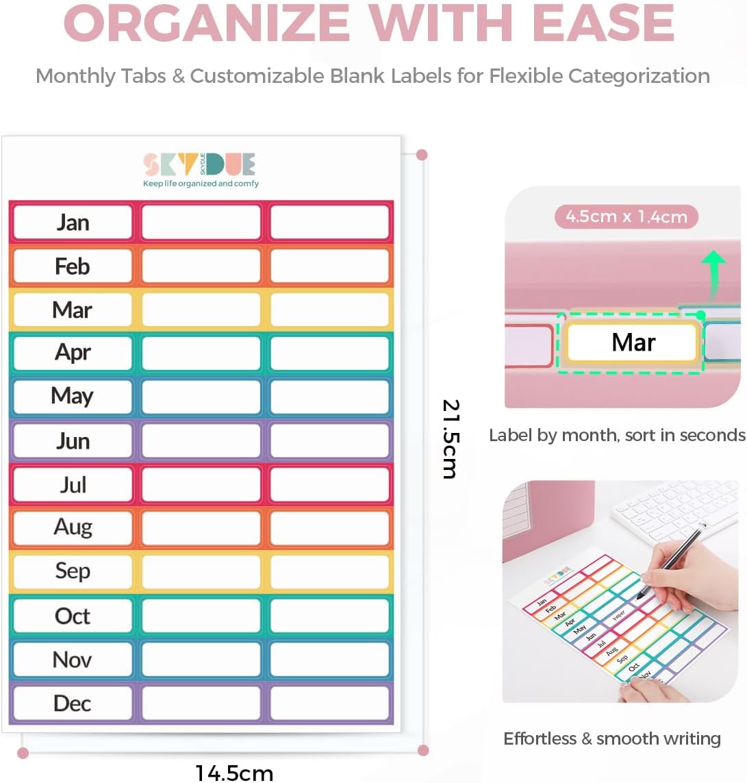 SKYDUE 13-Pocket Expanding File Folder, Accordion Document Organizer with Monthly Labels, A4 & Letter Size for Tax Records, Medical Files, Receipts, Home Office Use Pink