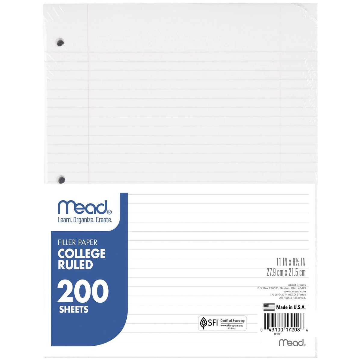 Mead Loose Leaf Paper, College Ruled Filler Notebook Paper, 8-1/2" x 11", 400 Sheets, Fits 3-Ring Binder (170046-ECM)