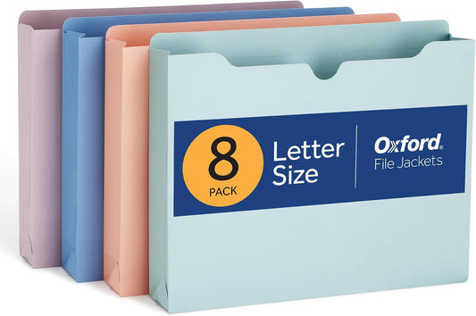 Oxford Expanding File Folders, 8 Pack, Closed Sides, Expands 2", 4 Pastel Colors, Letter Size (8.5" x 11"), Color-Coding for School, Office & Home Document Organization