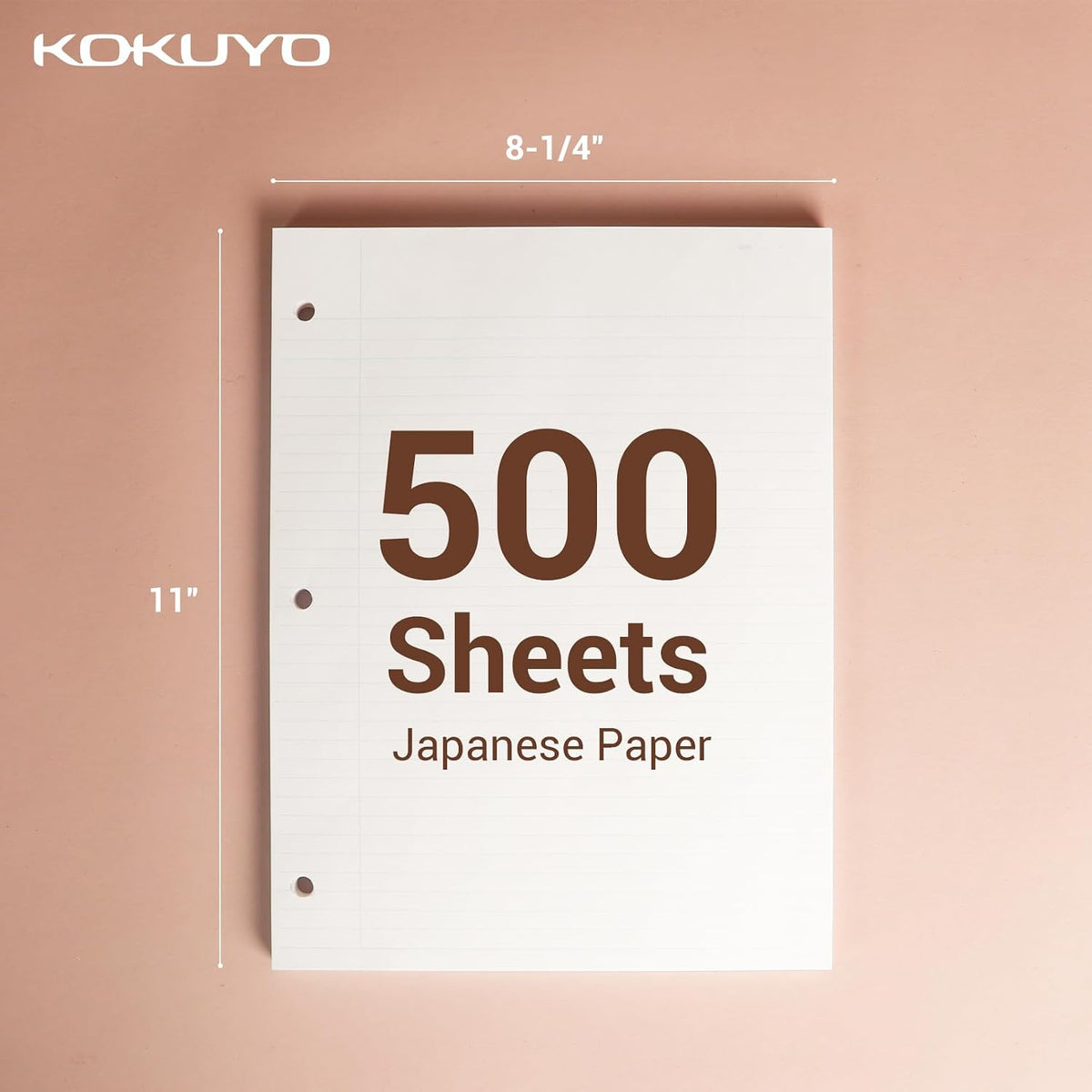 Kokuyo 3 Hole Loose Leaf Paper 8-1/4"x11” College Ruled, 100 Sheets, 5 Pack