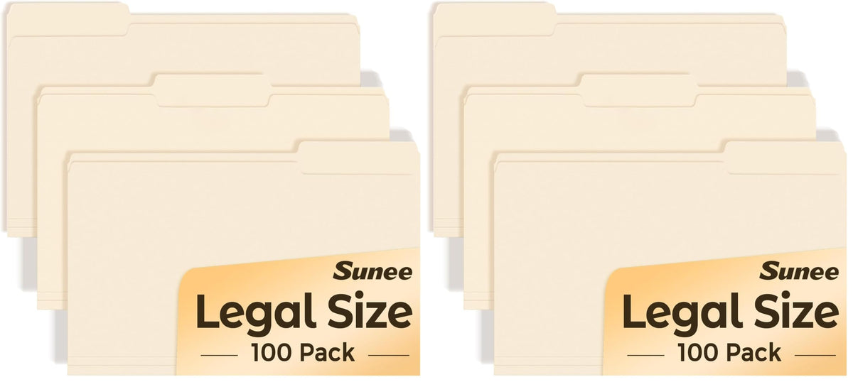 SUNEE Manilla Folders Letter Size (8.5 x 11 inches),100 Per Box, 1/3 Cut Tab for Easy Labeling and Organization, Durable Standard Paper for Home, Office, School Filing