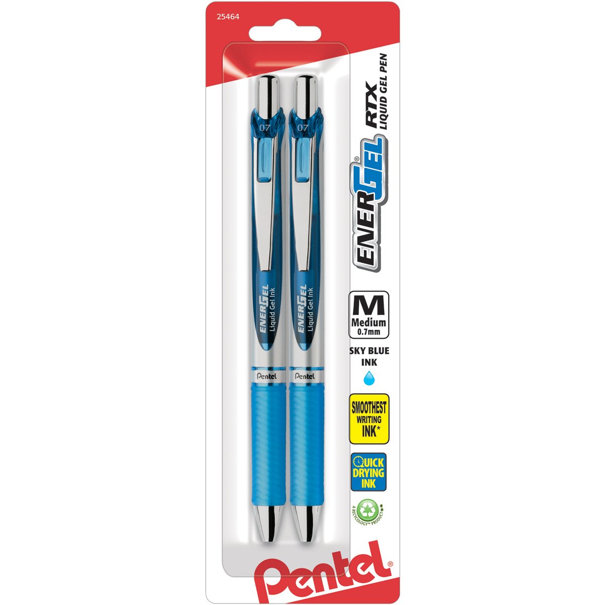 Pentel EnerGel RTX Retractable Liquid Gel Pen, (0.7mm), Medium Line, Metal Tip, Black Ink, Pack of 2 (BL77BP2A)