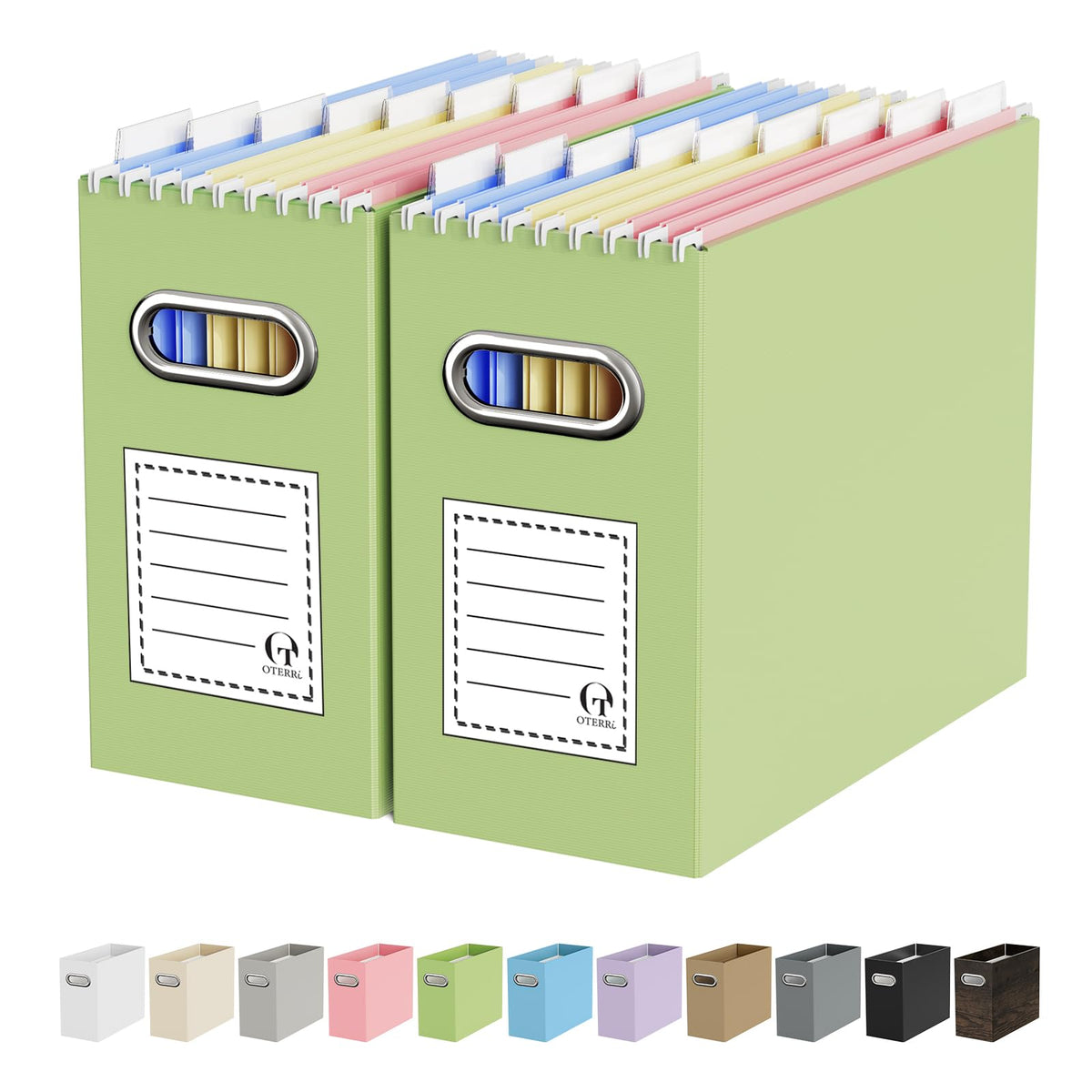 Oterri Portable Collapsible Cardboard File Box with Handle for Letter-Size