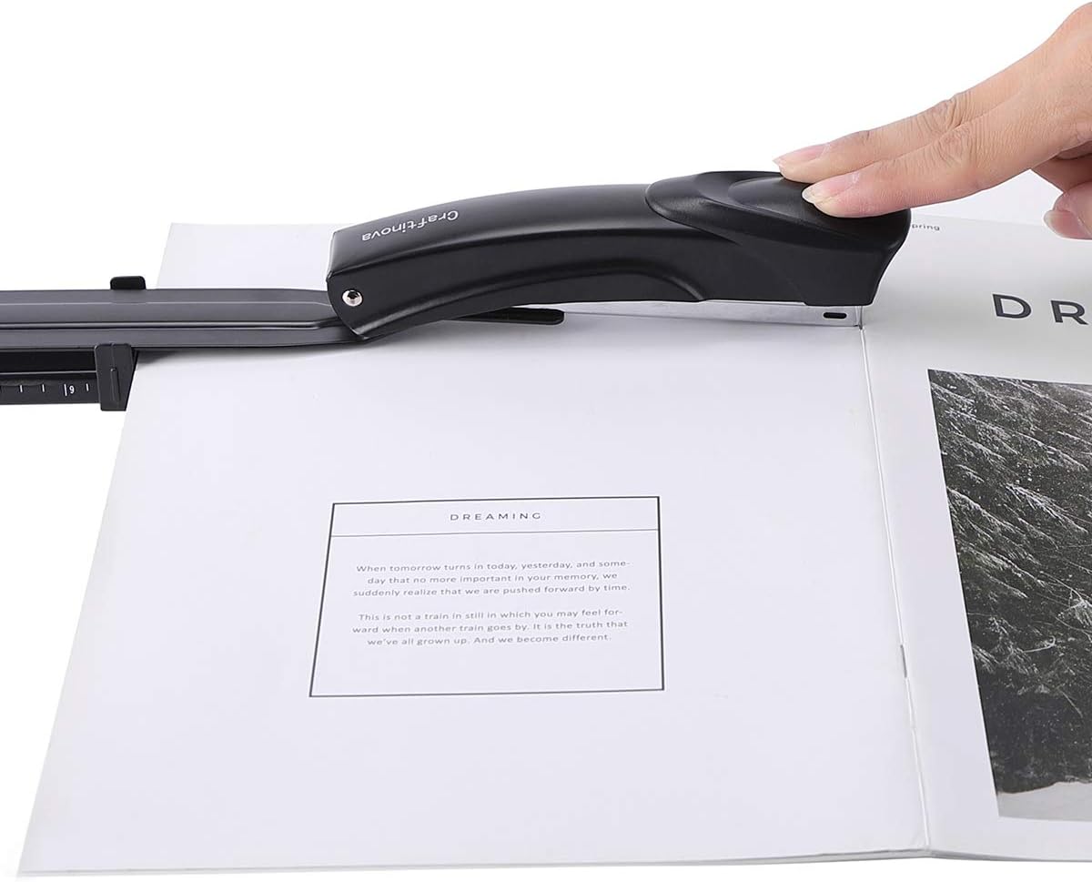 Long Reach Stapler,with 2000 Staples & Stapler Remover Full Strip，20-25 Sheet Capacity,with Built-in Ruler and Adjustable Locking Paper Guide, Gray