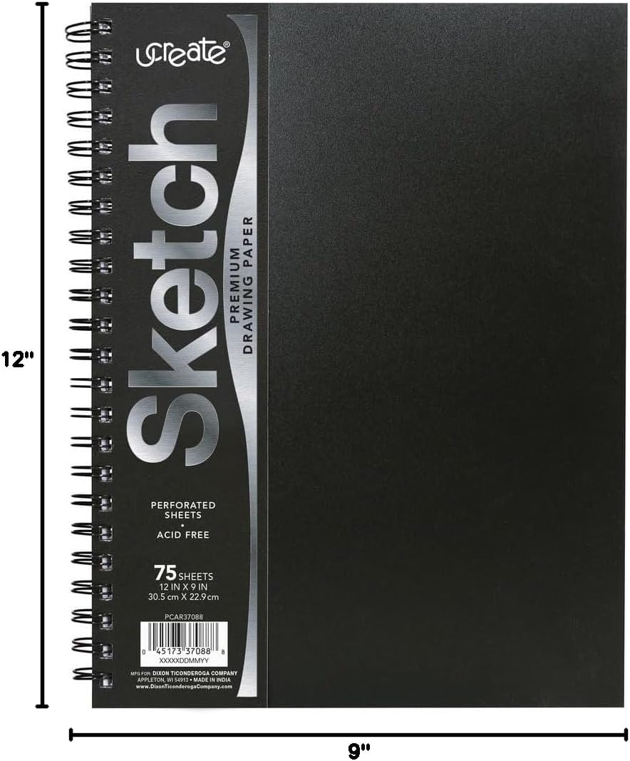 UCreate Poly Cover Sketch Book, Heavyweight, 9" x 12", Black, 75 Sheets