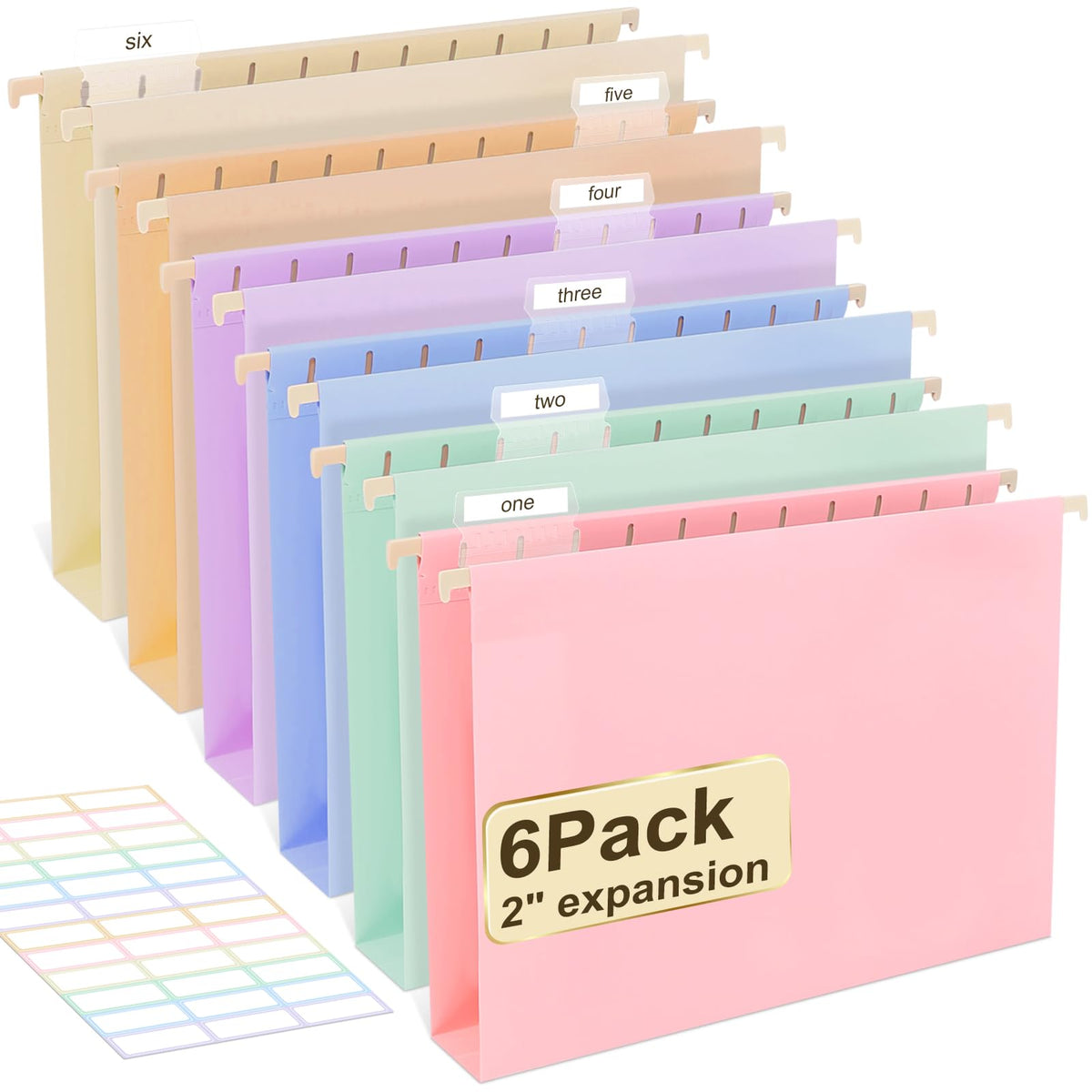 Extra Capacity Plastic Hanging File Folders Letter Size,12 Pack 2 Inch Capacity Hanging File folders with Tabs,Heavy Duty for Filing Cabinet,Home and Office File,Pastel Colors