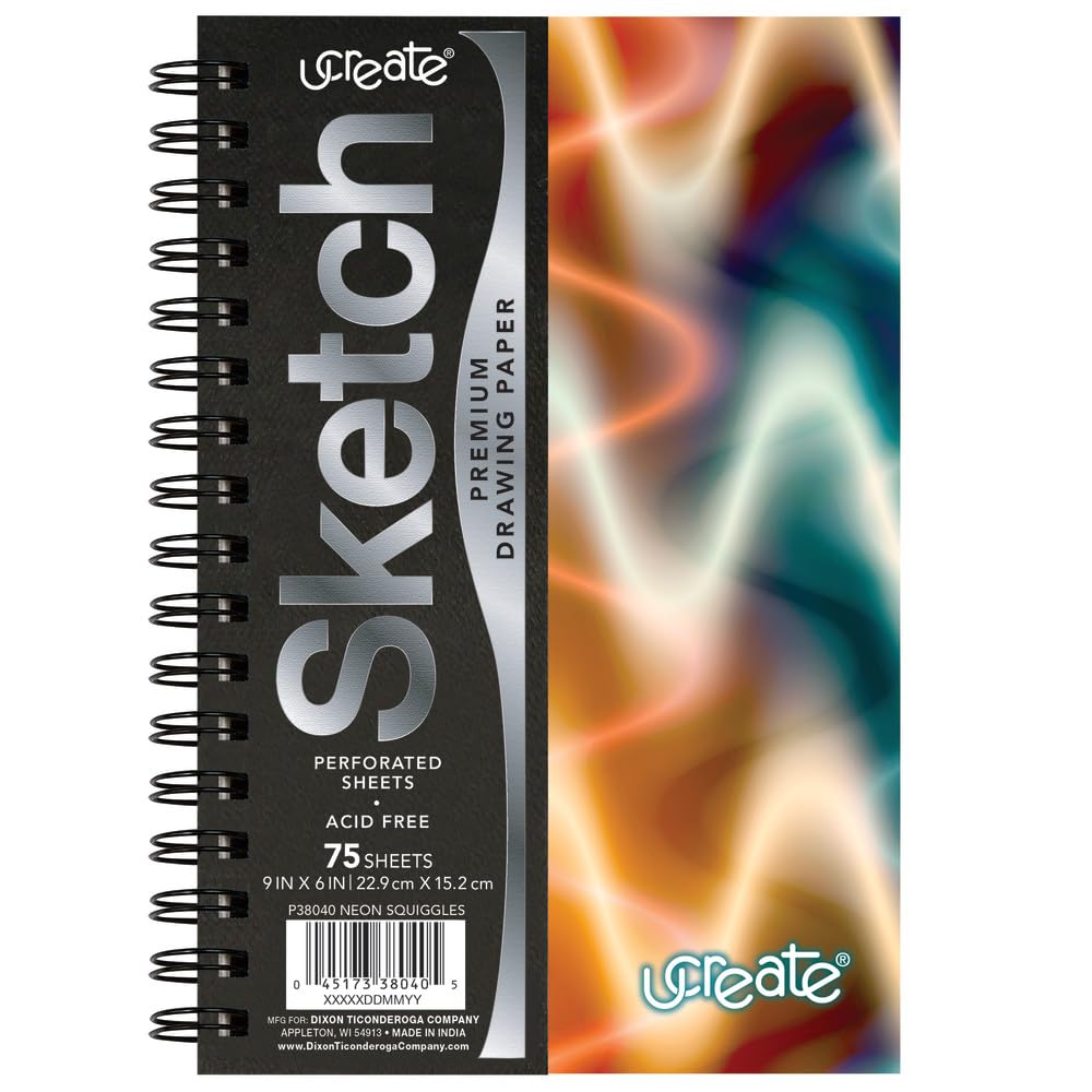 UCreate Poly Cover Sketch Book, Heavyweight, 9" x 12", Black, 75 Sheets