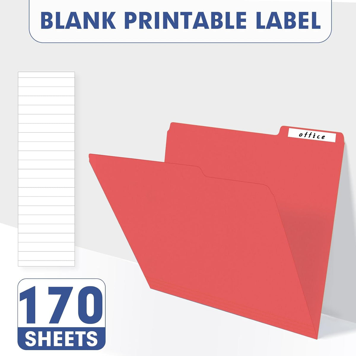 PANDRI Colored File Folders, 170 Pack 1/3 Cut Tab File Folder, 12 Colors