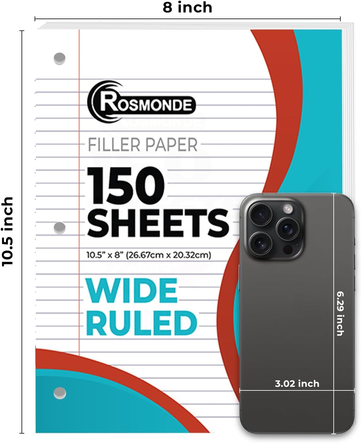 Rosmonde 900 Sheets Loose Leaf Paper, 6 Pack, Wide Ruled Filler Paper