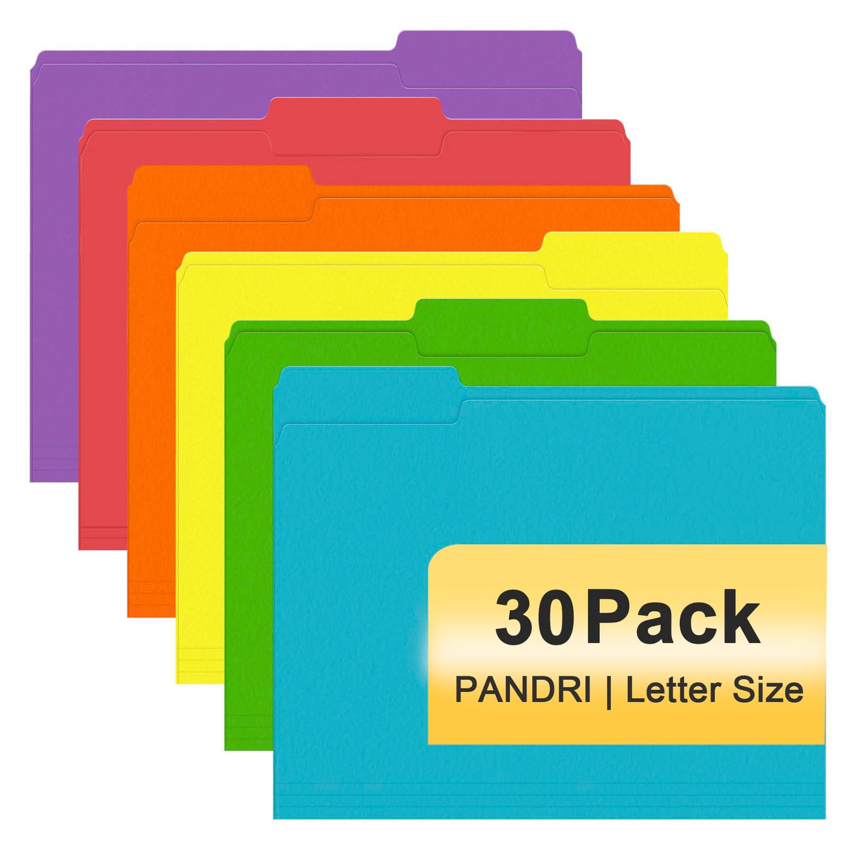 PANDRI Colored File Folders, 30 Pack 1/3 Cut Tab File Folder, 6 Colors