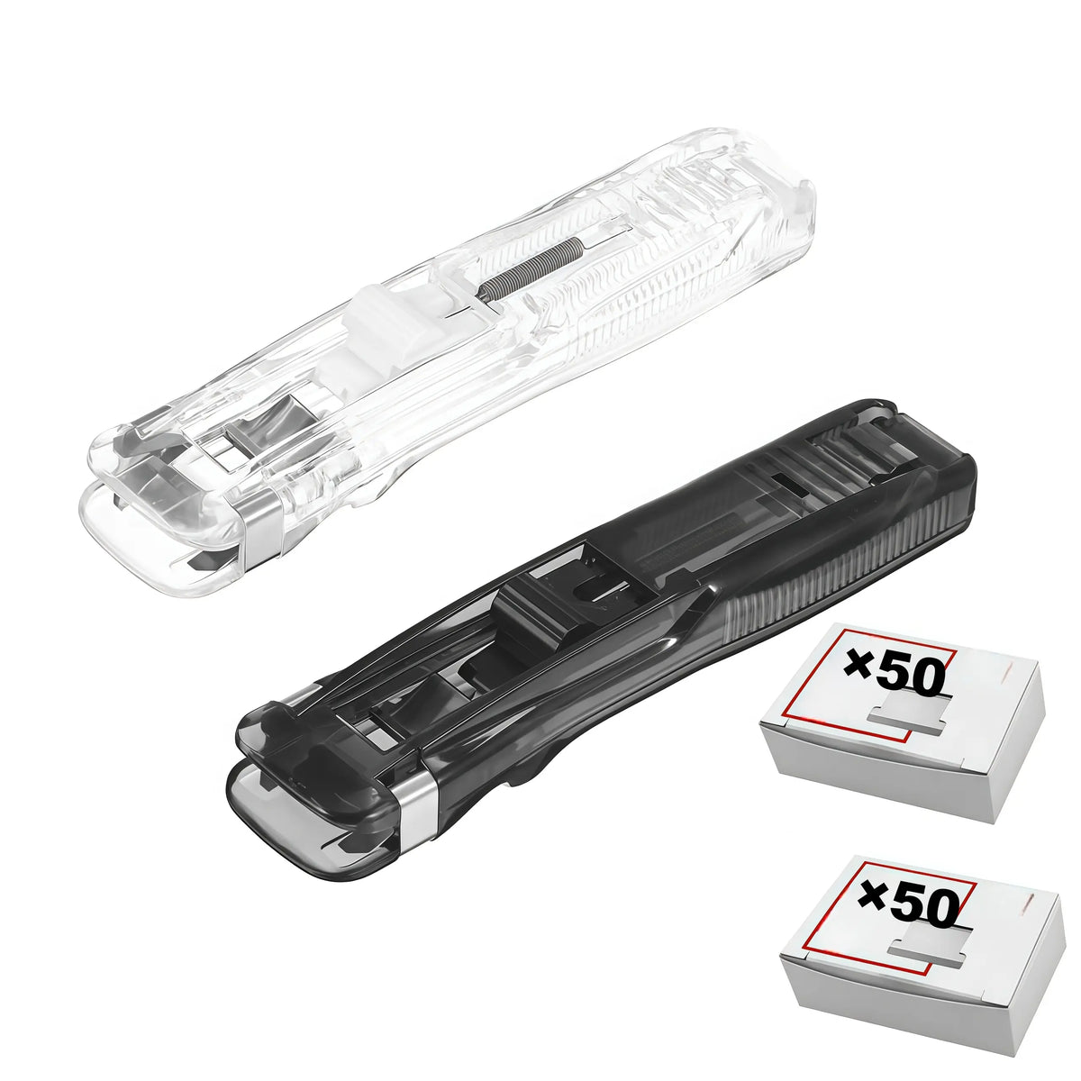 2 Pcs Portable Binder Clip Stapler, with 100 Pcs Small Binder Clips, Non-Destructive Paper Clam Dispenser for Office, Home, School