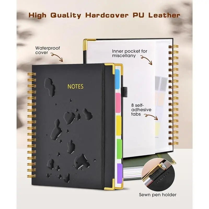 Hardcover Spiral Notebook with Removable Dividers Tabs, 300 Pages Leather 5-Subject 8 x 10-Inch Large Format Notebook Writing Notebook for Work, School, Note-Taking, Travel Diary, Study Notebook Spiral Journal Hardcover Notebooks
