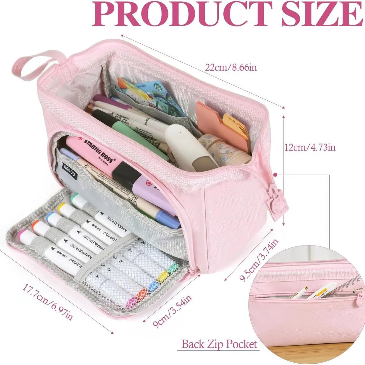61 PCS Aesthetic School Study Supplies with Large Pencil Case, Black Ink Gel Pens for Writing, 0.5 mm Smooth Fine Point Mechanical Pencils Set, 12 Highlighters, Sticky Notes, Stationery Bag for Teens, Adults and Students